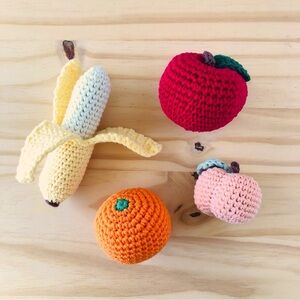 Crocheted Fruit Set Crochet Apple Orange Banana Peach Handmade Foods Amigurumi